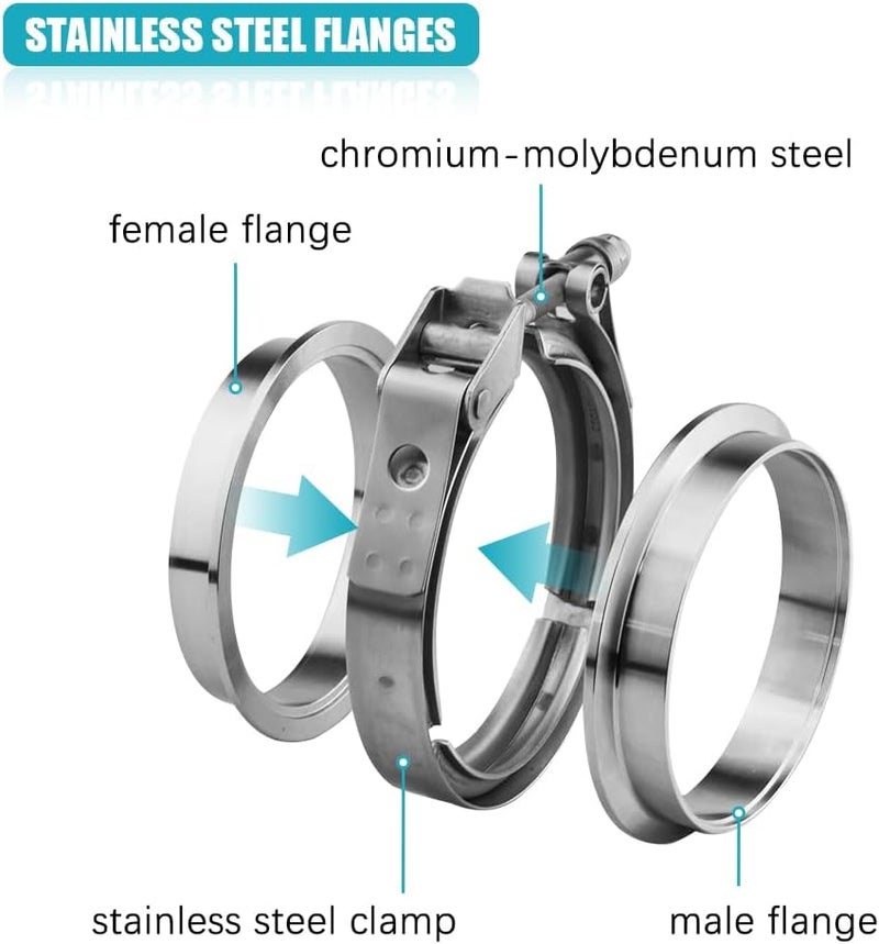 A ABIGAIL 2.75 Inch 2.75" Stainless Steel Exhaust V Band Clamp Male Female Flange Assembly - Image 4